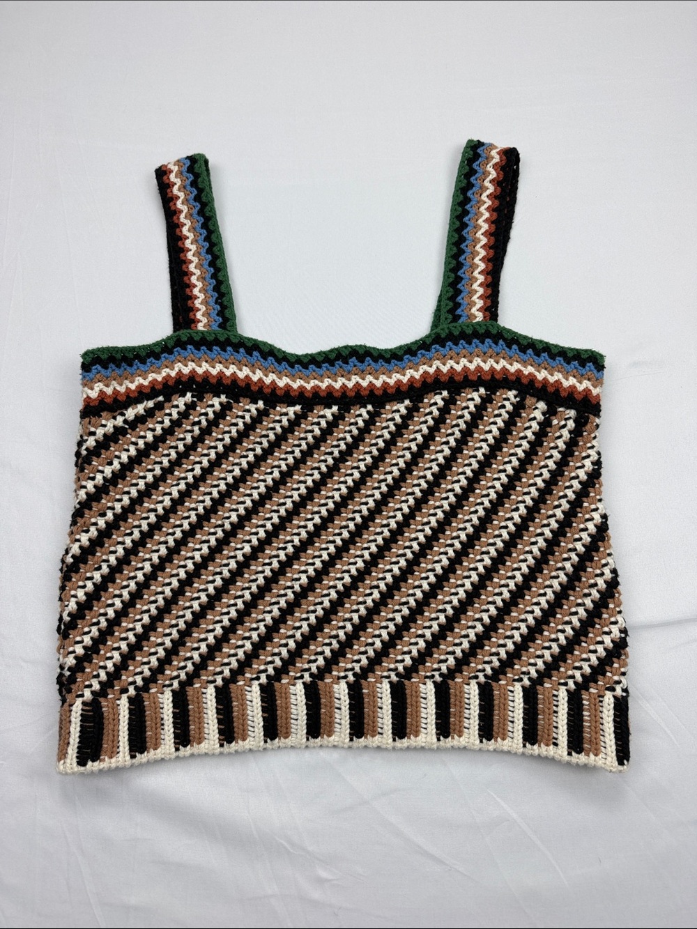 Veronica Beard Livina Striped Crochet Tank in Black & Cream